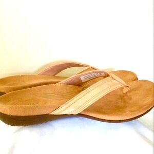 Tan Leather Sandals with Contoured Footbed Arch Support Yoga Style
